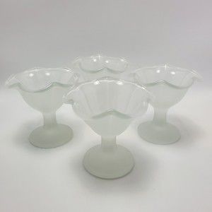 Vintage Pedesta Frosted Tulip Satin Sundae Ice Cream Dessert Glass Dishes 4 Sets